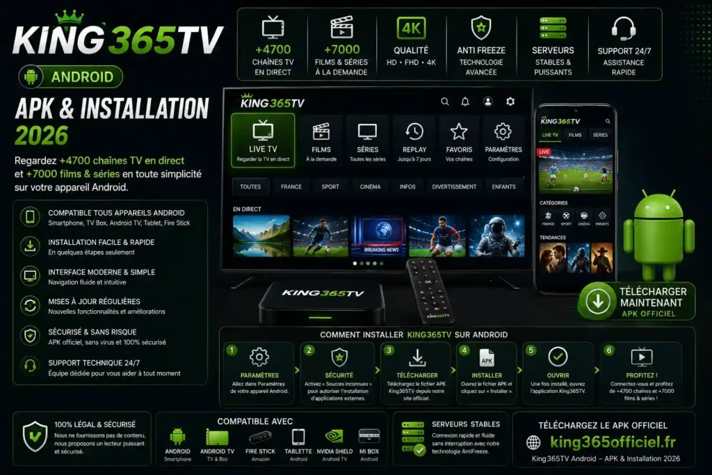 King365TV Android 2026 — APK, VPN et V3 | King365 officiel