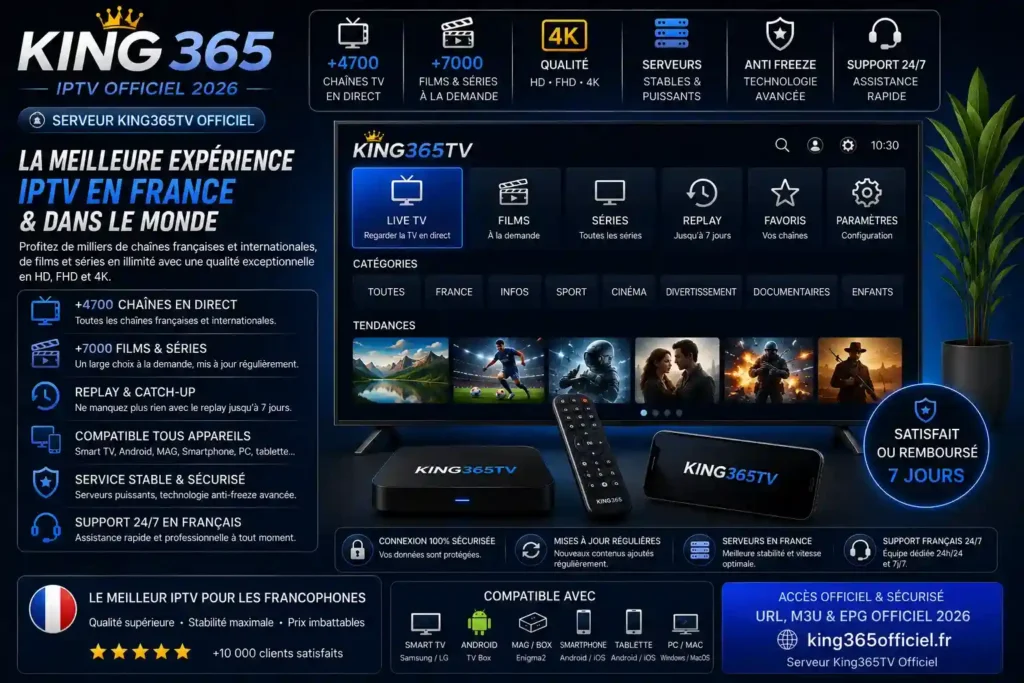 Serveur King365TV 2026 — Adresse, M3U et EPG | King 365 officiel