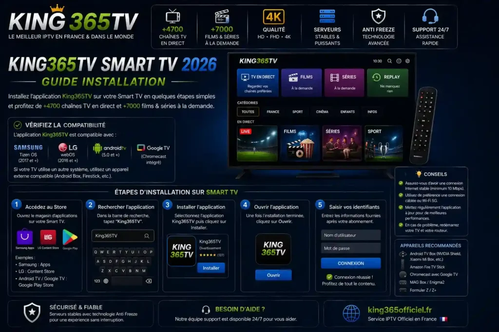 King365TV Smart TV 2026 — Guide Installation | King365 officiel